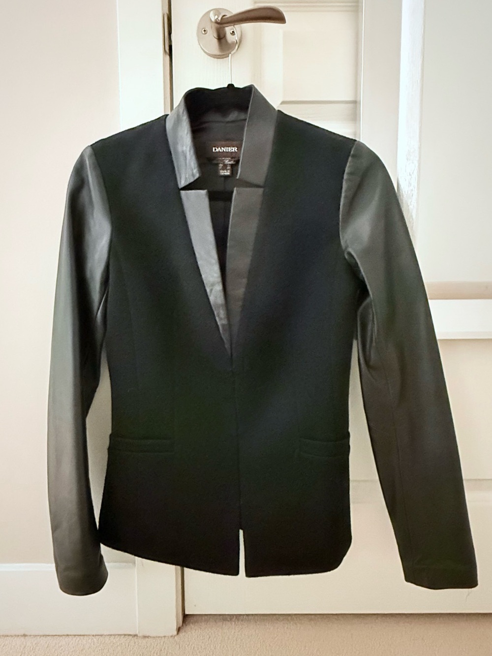 Genuine Leather and Wool Blazer in Black (Size UK 4 | US 0)